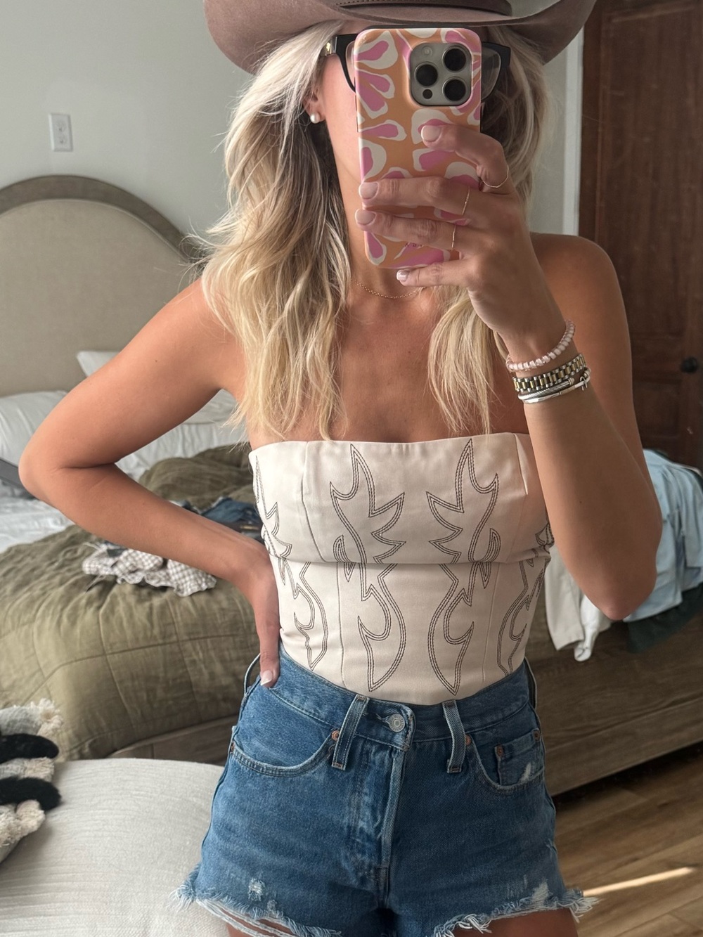 Concert Strapless Embroidered Bustier Top — Cream